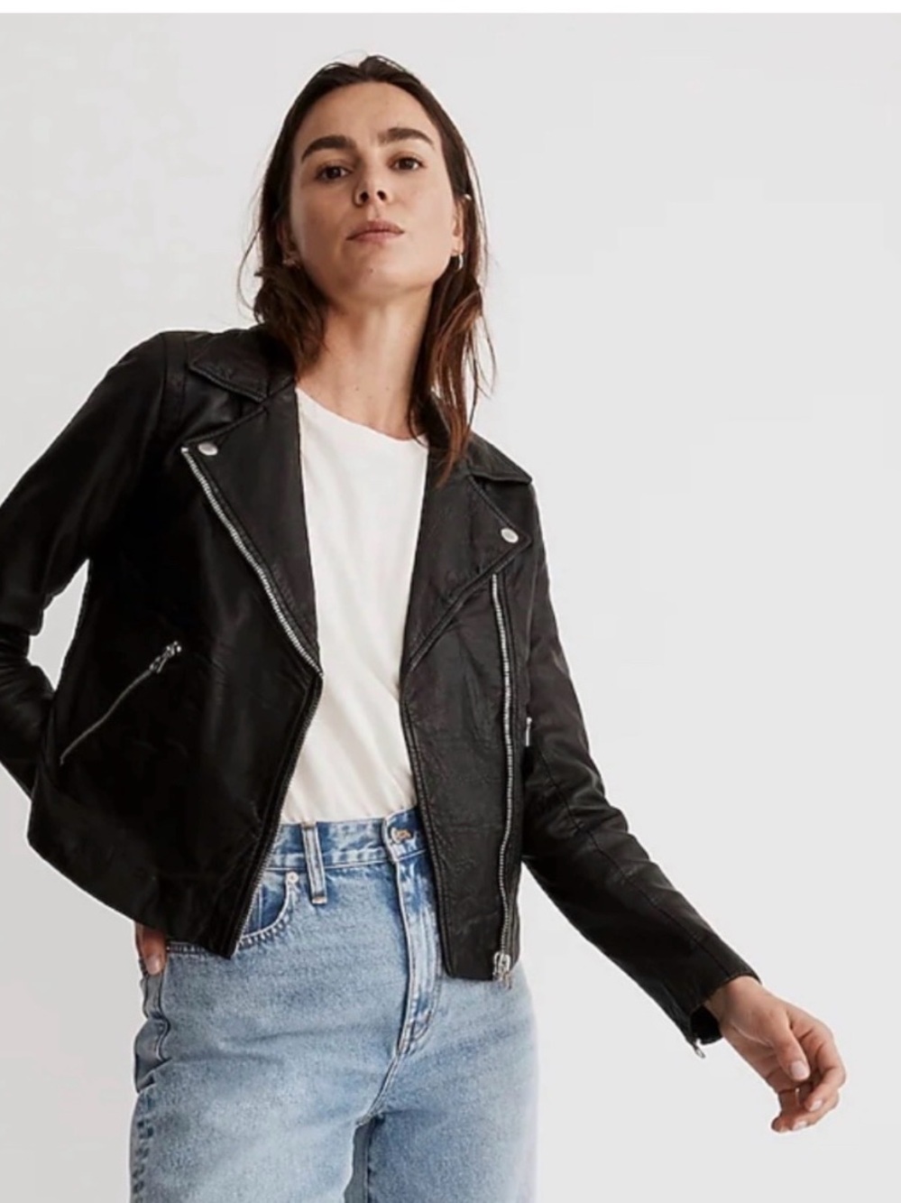 Madewell Black Leather Moto Jacket XXS
